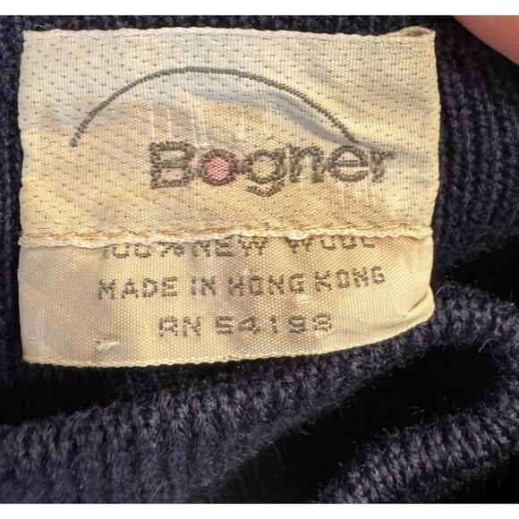 Vintage Bogner Navy Blue Rainbow Schurwool Pullover Ski Sweater Retro READ - Picture 6 of 13